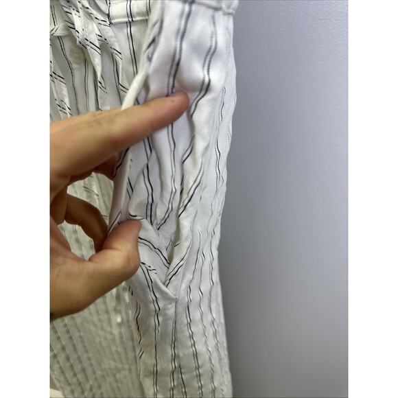 Anthropologie Maeve Crop Wide-Leg Shirting Jumpsuit M Ivory Black Stripes Preppy - Picture 5 of 8